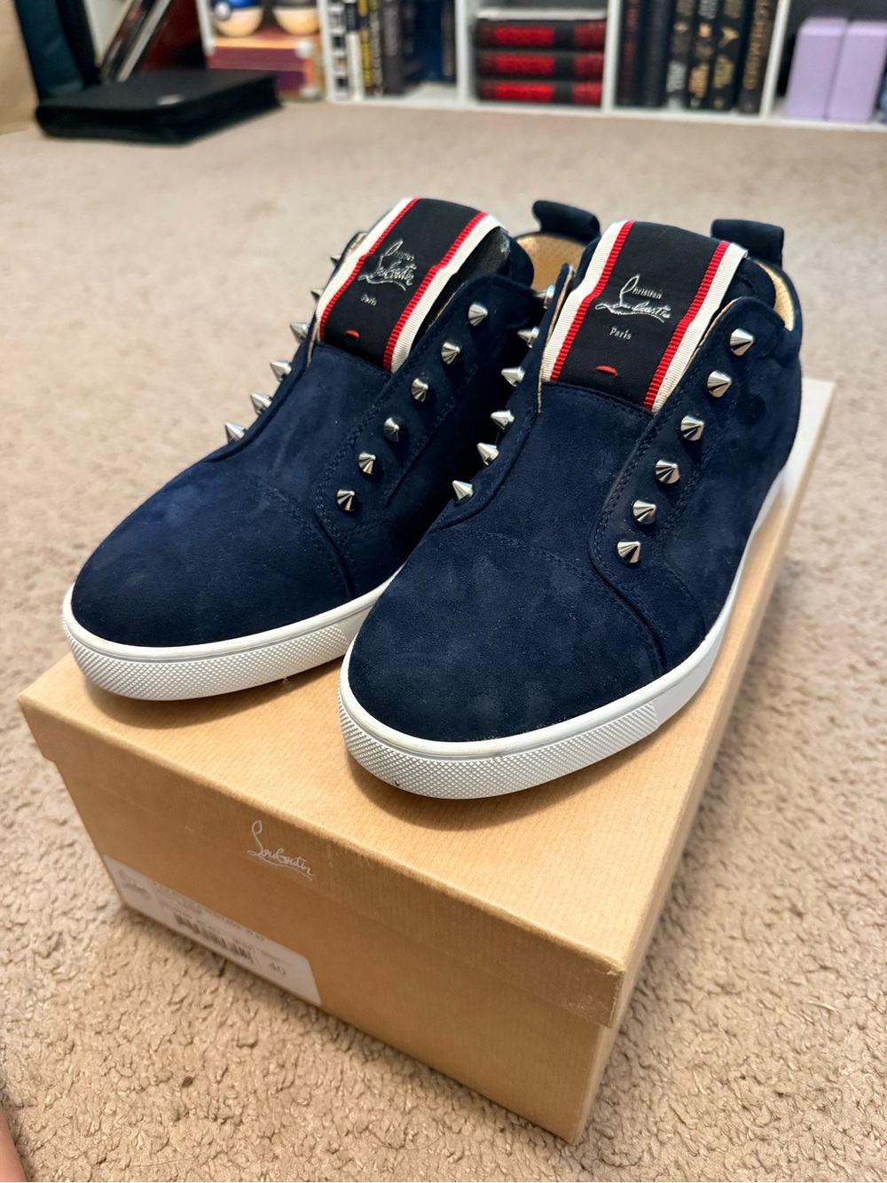 Christian Louboutin FAV Fique A Vontade Navy Suede Spike Slip-On Sneakers